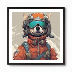 A Badass Anthropomorphic Fighter Pilot Dog, Extremely Low Angle, Atompunk, 50s Fashion Style, Intric Art Print