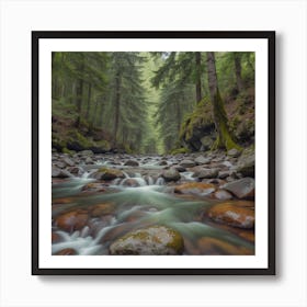 Rocky Creek In The Forest Art Print