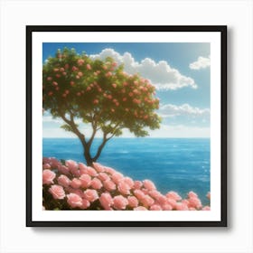 Pink Roses By The Sea Art Print