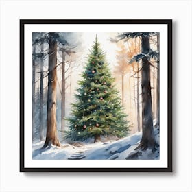 Christmas Tree In The Winter Forest Art Print