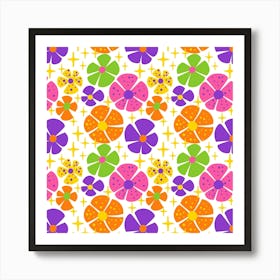 Retro Flowers Art Print