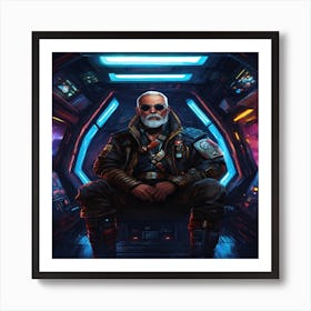 Digital Art Of An Old Cyberpunk Pirate Captain In Art Print