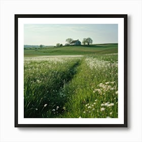 A Serene Countryside Scene In Spring A Sprawling Meadow Flushed With The Fresh Emerald Tinge Of Gra (6) Art Print