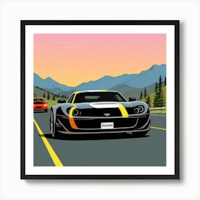 Sleek Automotive Close-Up with Racing Flair Two Sports Cars On The Road Art Print