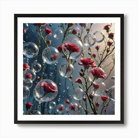 Red Lisianthus In Bubbles Art Print