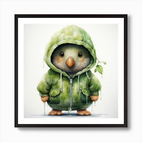 Watercolour Cartoon Kiwi In A Hoodie Art Print