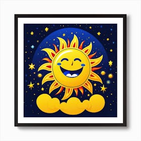 Lovely smiling sun on a blue gradient background 18 Art Print