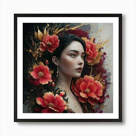 Chinese Woman With Flowers 1 Art Print