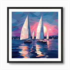 Sailboats At Sunset 8 Art Print