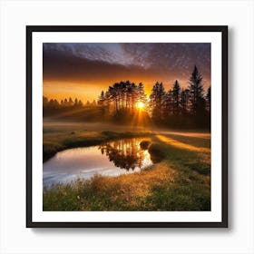 Sunrise Over A Pond Art Print