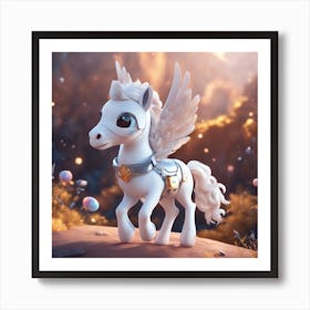 A Super Cute Chibi Zodiac Horse, In The Universe, With Snowwhite Shiny Fur, Happy Smile, Happy Smile 1 Art Print