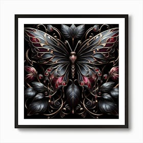 Metallic Black & Ruby Gothic Butterfly Art Print