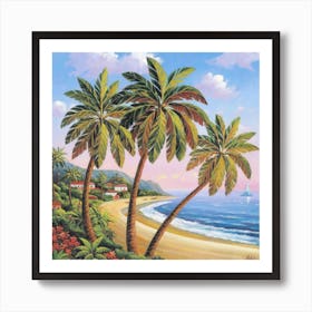 Palm Trees On The Beach Art Print