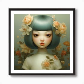 Chinese Girl With Flowers Art Print