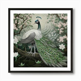 Ohara Koson Inspired Bird Painting Peacock 8 Square Art Print
