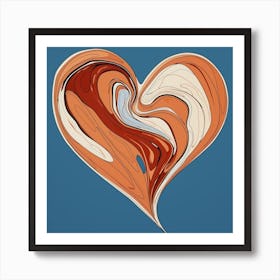 Swirl Brown & Blue Heart 2 Art Print