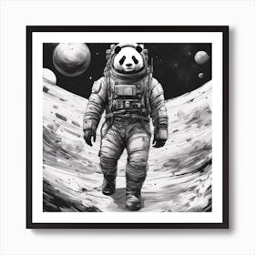 A Panda In Cosmonaut Suit Wandering In Space Art Print