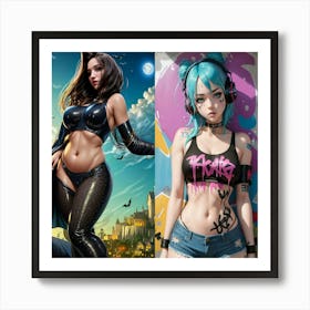 Two Women With Blue Hair Art Print