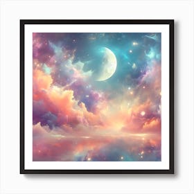 Moon And Stars In The Sky Art Print