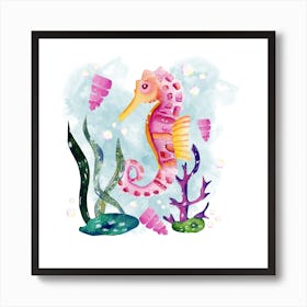 Watercolor Seahorse Square Art Print