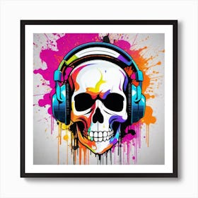 Skull With Headphones 42 Art Print