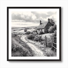 Cosy Countryside Cottage Sketch Art Print