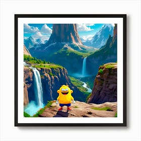 Cartoon Character In Front Of A Waterfall Art Print