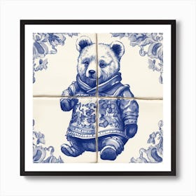 Winnie The Pooh Delft Tile Illustration 4 Art Print