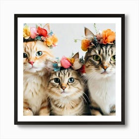 Three Cats Wearing Flower Wreath Crowns 1 Poster