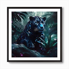 Bejewelled Black panther love, wild and free. Sitting with pride in the jungle, glistening away. Art Print