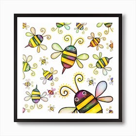 Bee Doodle Cartoon Art Print