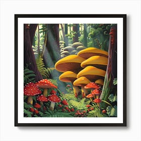 Mushrooms In The Forest 5 Art Print