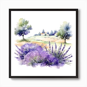 Lavender Field Watercolor Painting 1 Art Print