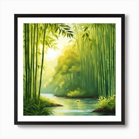 A Stream In A Bamboo Forest At Sun Rise Square Composition 391 Art Print