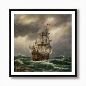 Ship In Rough Seas wall Art Art Print