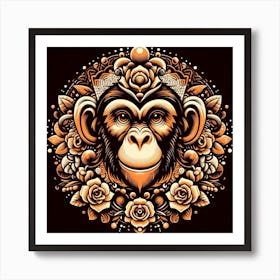 Monkey Head With Roses Art Print