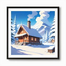 Cabin In The Snow Art Print