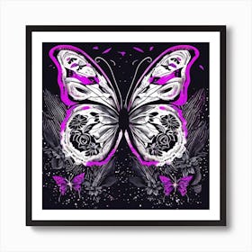 Butterfly With Roses Art Print