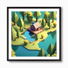 Low Poly House In The Forest Art Print