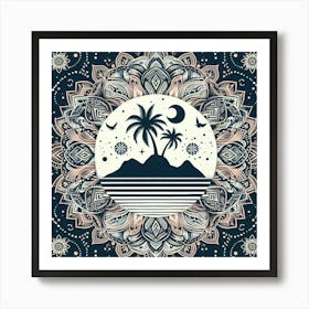 Boho art Silhouette of an island with Palm tree 3 Art Print