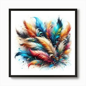 Beautiful And Colorful Feathers With splash Art, Painting Art Print