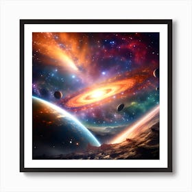 Galaxy And Planets In Space Art Print