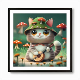 Cat With Guitar Art Print