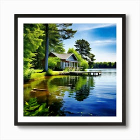 Summer House Lake Water Trees Nature Landscape Scenery Vacation Relaxation Tranquil Seren Art Print