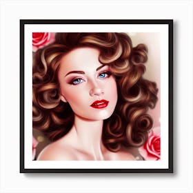 Beautiful Woman With Roses 2 Art Print