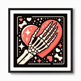 Skeleton Hand Holding A Heart Art Print