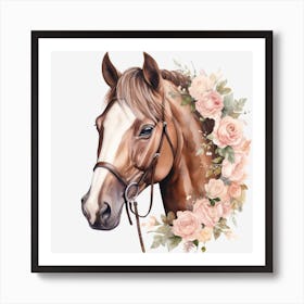 Horse Head With Roses Art Print