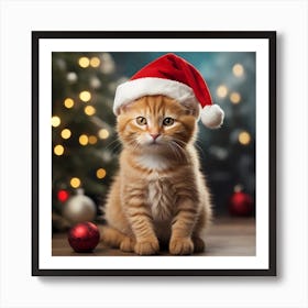 Christmas Cat In Santa Hat Art Print