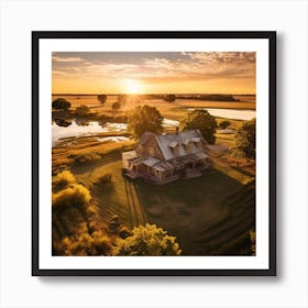 Sunset Over A Log Cabin Art Print