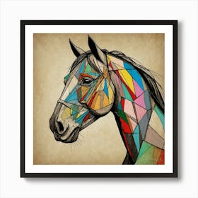 Default Horse Artwork Picasso Style Drawing 1 Art Print